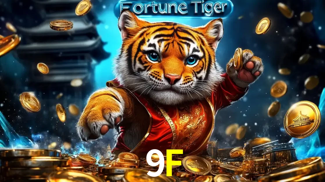 Imagem promocional do jogo de slot Fortune Tiger, com um tigre majestoso em traje tradicional cercado por uma fortuna em moedas de ouro, disponível agora no cassino 9F.